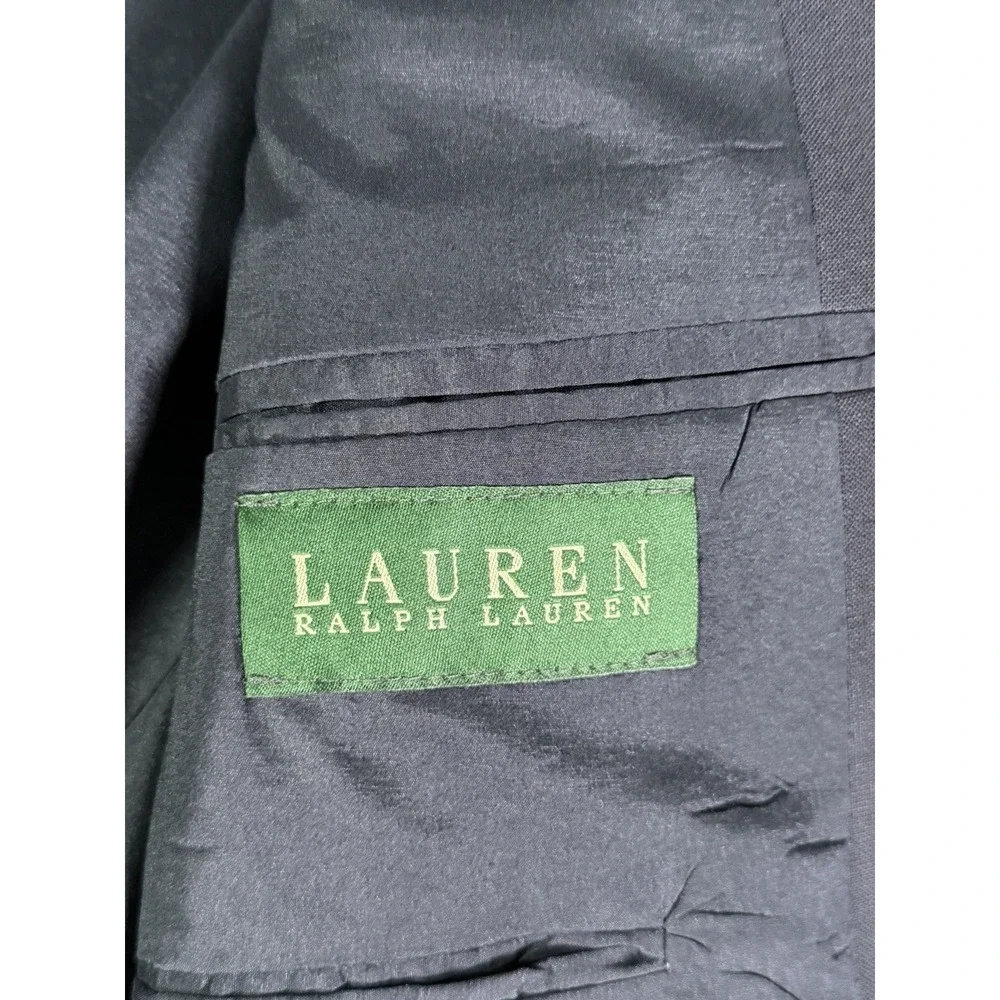 Lauren Ralph Lauren Blazer 44R Navy Blue Brass Buttons Wool Stretch Sport Coat